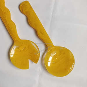 Handmade Kitchen Salad Tools Yellow Brown Orange Resin Swirl <b>Server</b> Spoon Wood Metal Material Wave Design Dishwasher Safe BPA - Product Image 6
