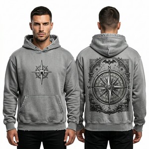 Sudadera con capucha verde caqui con cremallera completa, personalizada con serigrafía, estilo urbano, para hombre, de felpa francesa gruesa, de fábrica. - Product Image 2