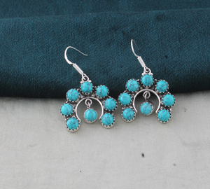 925 <b>Sterling</b> <b>Silver</b> Blue Turquoise Gemstone Vintage Water Drop Shape Bezel Setting Handmade Twisted <b>Wire</b> Beaded Dangle Earrings - Product Image 5