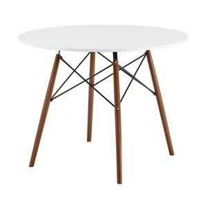 <b>Extendable</b> 39-Inch Round Solid Wood <b>Dining</b> <b>Table</b> <b>White</b> and Brown for Indoor Use - Product Image 1
