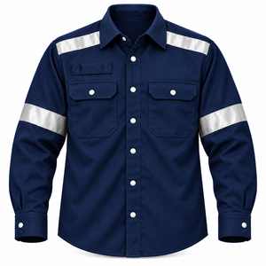 เสื้อเชิ้ตผู้ชายกันไฟพิมพ์โลโก้ได้ ทนทานสำหรับงานภาคสนาม พร้อมแถบสะท้อนแสง สีพื้น ชุดยูนิฟอร์มงานทางทะเลแบบสั่งทำได้ - Product Image 1