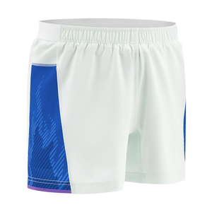 Pantalones Cortos Deportivos de Secado Rápido con Estampado Geométrico Blanco y Azul para Hombre, Cintura Elástica, Largo Medio, Impresión por Sublimación - Product Image 1