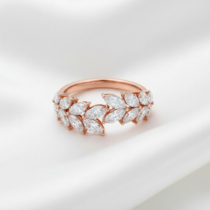 Luxury <b>Silver</b> Adjustable Marquise-cut Leaf Half Eternity <b>Wedding</b> <b>Band</b> Elegant Cluster Setting Moissanite Engagement Party Gift - Product Image 2