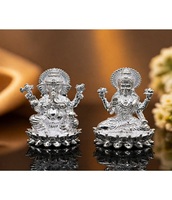 Ensemble d'idoles Lakshmi Ganesh minimalistes en argent plaqué 999, fabriquées à la main, élégantes, pour la décoration religieuse, le temple domestique, le Vastu, Diwali, les fêtes