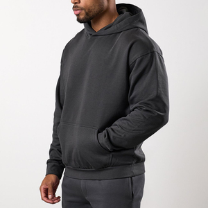 High Quality 240g No <b>Strings</b> Blank Fleece Drop Shoulder Pocket Autumn Men Cotton Pullover <b>Hoodies</b> Wholesale Custom Printing - Product Image 5
