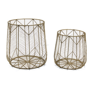 Handmade Chevron <b>Wire</b> Set/ 2 Piece <b>Basket</b> Set, Brass Plating Home Decor Tableware With Bathroom <b>Storage</b> <b>Baskets</b> Set - Product Image 1
