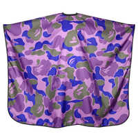 Cape de coiffure professionnelle en polyester camouflage violet et bleu, résistante à l'eau, pour salon de coiffure et barbier, avec fermeture ajustable au cou