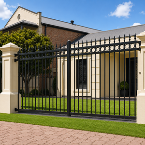Clôture en fer forgé galvanisé noir avec finition thermolaquée, design à pointe, pour portail et garde-corps de chantier - Product Image 1