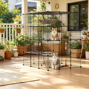 Grande Gabbia per Gatti da Esterno con Motivo Personalizzato, Cuccia per Animali in Metallo e Legno con Trasportino in Plastica per l'Allevamento di Cani, per Interni o Esterni - Product Image 5