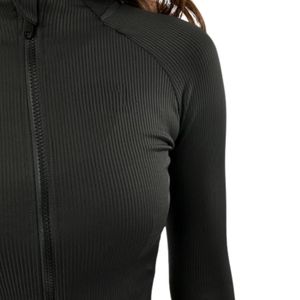 FlexZip Ribbed <b>Women</b> Jacket in Black Color Stylish Ribbed Full Zip Activewear Jacket <b>Lightweight</b> Stretch Fitness Sports Jacket - Product Image 5