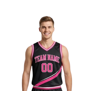 Conjunto de Uniforme de Baloncesto Sublimado Personalizado para Hombre, Jersey sin Mangas con Cuello en V, Rayas Onduladas, Nombre y Número, Pantalones Cortos a Juego, Fabricante Profesional - Product Image 3