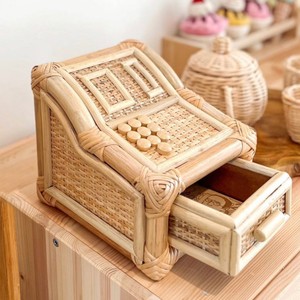 Caja registradora de juguete de ratán de gran calidad, juguete de cajero hecho a mano para niños pequeños, juguetes preescolares. - Product Image 1