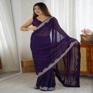 VASTRA COTTAGE Saree Rangoli para Fiesta con Blusa Bordada de Banglori, Color Morado, Atuendo Tradicional Étnico para Mujer - Product Image 3