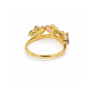 Bague Couronne en Argent Sterling 925 Multi-Tourmaline avec Pierres Précieuses Poire et Rondes, Plaqué Or, Bague de Luxe de Créateur - Product Image 5