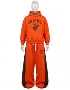 Fashion Printed Eco-friendly 100% Cotton Heavyweight <b>Men</b> Winter Sweatsuit <b>Thermal</b> Hoodie Jogging Suit Full Zipper Tracksuit - Product Image 4