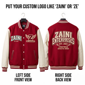 Premium 450 GSM Melton Wool <b>Men</b> Varsity <b>Jacket</b> Red Body <b>Cream</b> Sleeves Chenille Embroidery Custom Logo Streetwear - Product Image 1