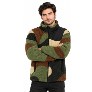 Men's Camouflage <b>Fleece</b> <b>Jacket</b> Stand Collar Zipper Windproof Winter Warm Coat Casual Thick Sherpa <b>Lining</b> Regular Fit - Product Image 2