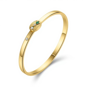 Modern Minimal 9K <b>Solid</b> <b>Gold</b> Diamond & Emerald <b>Bangle</b> Bracelet for Women Luxury Fine Jewelry Custom OEM Design - Product Image 3