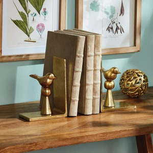 Gold Plated <b>Bird</b> Bookends Sculptural Metal <b>Decorative</b> Home Office Desk Accessory Modern Style 2Pcs - Product Image 4
