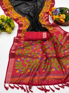 Tela suave y lisa a la moda para mujer, estampado Digital, color precioso, pallu, trabajo, Sari de longitud larga con pieza de blusa en contraste - Product Image 6