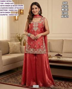 Ensemble palazzo long en soie traditionnelle Emerald Noor pour la fête de Diwali avec fonction de séchage rapide - Product Image 4