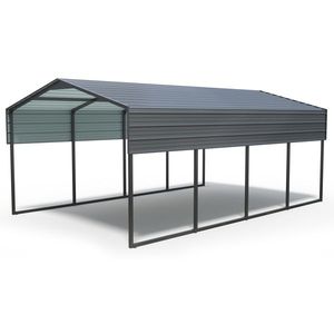 Abri de voiture métallique robuste 12x20 pieds avec structure renforcée, auvent de garage extérieur multi-usage - abri pour voiture, pick-up, bateau - Product Image 1