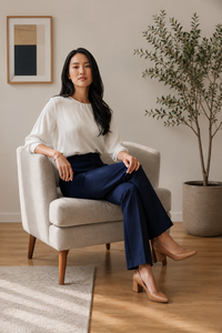 High Waist Flare Pants <b>Women</b> Solid Color Crepe Anti-Wrinkle Full Length Office Lady Style Autumn Wear Elastic Waist <b>Trousers</b> - Product Image 3