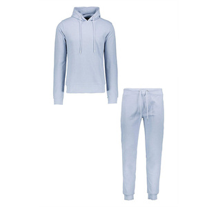 Conjunto Deportivo con Capucha Azul Claro para Hombre, Sudadera y Pantalones de Algodón de Color Sólido, Ropa Casual de Otoño, Corte Regular - Product Image 1