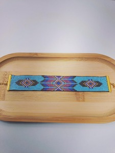 Handmade Beaded Cuff Bracelet Multicolor Geometric Pattern Fashion Jewelry Gold Clasp Exquisite Design - Product Image 5