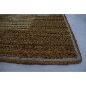 Tapis de salon rectangulaire en jute patchwork, tressé, style bohème, réversible, tissage plat, beige et marron - Product Image 6