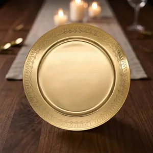 Luxury Gold Charger <b>Plate</b> Round Metal <b>Decorative</b> Serving <b>Plate</b> for Wedding Banquet Dining Table and Home Decoration - Product Image 3