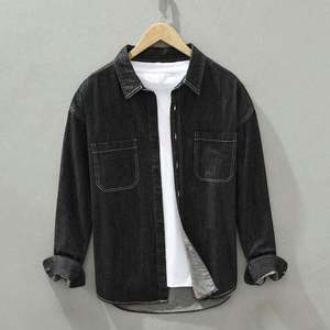 Cotton Men's Denim Shirt <b>Jacket</b> Long-sleeved Men's Overfitting Shirt Loose Japanese Casual Shirt Manufacturers Wholesale - Product Image 6