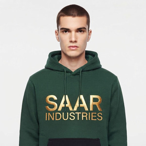 เสื้อฮู้ดดี้สีเขียวสำหรับผู้ชายจาก Saar Industries ผ้าโพลีเอสเตอร์/เรยอน เฟรนช์เทอร์รี่ โลโก้ปักนูน กระเป๋าหน้า ทรงหลวม ใส่ได้ในฤดูหนาว - Product Image 2