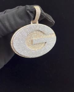 Custom Logo Hip Hop Jewelry 925 Sterling <b>Silver</b> Gold Plated Diamond Iced Letter Two-Tone Unisex Pendant - Product Image 4