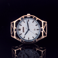 Montre pour homme en cuir Elite 18KT avec diamants naturels 2,8 ct VVS-VS brillants, résistante à l'eau 3BAR, cadran carré en acier inoxydable 41 mm