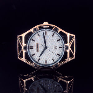 Montre de luxe pour homme en cuir 18 carats avec diamants naturels 2,8 carats VVS-VS, boîtier en acier inoxydable, un bijou d'exception - Product Image 1