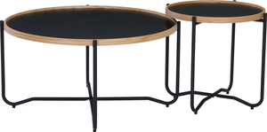 Movable Lipped Bentwood Edge Melamine Top Round Contemporary Living Room Coffee <b>Table</b> with <b>Epoxy</b> Metal Road X-Base Leg - Product Image 4