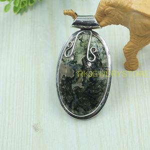 Colgante ovalado de ágata musgosa natural, plata de ley 925, hecho a mano con alambre envuelto, piedra de ágata musgosa verde, regalo de joyería para mujer - Product Image 2