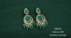09283Kundan <b>Dangle</b> <b>Earrings</b> Doublet stone <b>earrings</b> <b>Gold</b> Plated Brass Oval Stone <b>Dangle</b> <b>Earrings</b> for Women Party Jewelry - Product Image 2