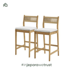 Modern Eco-Friendly Durable Outdoor Patio <b>Garden</b> Cafe <b>Bar</b> Table Set Solid Teak <b>Wood</b> Rope Cushion Water Resistant <b>Bar</b> Furniture - Product Image 3