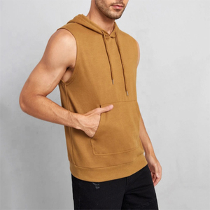 Hauts de sport sans manches à capuche pour hommes en coton de haute qualité, unis, à séchage rapide, respirants, pour la musculation, avec logo personnalisé - Product Image 2