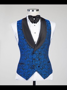 Men’s Royal Blue Floral Jacquard Tuxedo <b>Blazer</b> with Black Satin Shawl Lapel – Designer Wedding Party Suit Jacket - Product Image 5