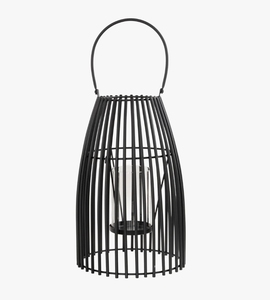 Lanterne à bougie moderne en fil métallique noir - Porte-bougie hurricane avec insert en verre et poignée pour décoration de centre de table - Product Image 3