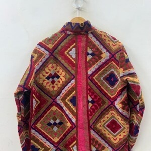 Bohemian Winter <b>Coat</b> Floral Suzani Embroidered Velvet Jacket Windproof Knitted Duster Cotton Floral Suzani Embroidered - Product Image 2