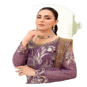 Vente en gros vêtements de créateur de marque originaux, vêtements indiens pakistanais maxi lourds, costumes 3 pièces en organza pour tenues de soirée, collection Ramsha - Product Image 1