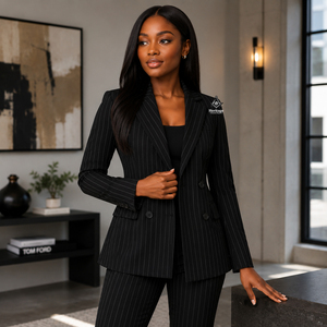 Ropa Masónica Herencia Griega para Mujer, Chaqueta Blazer de Doble Botonadura a Rayas para Mujer Delta Sigma, Casual Bordada - Product Image 3