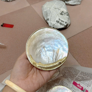 Luxury gold-inlay fish shell dish Natural iridescent mother of pearl Exquisite handcrafted 8cm-10cm dish artisan <b>MOP</b> tray - Product Image 1