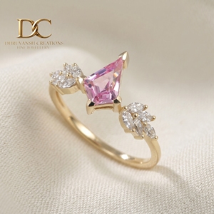 Bague élégante pour femme en or massif 14 carats, style ethnique, avec diamant de laboratoire certifié IGI et saphir Padparadscha - Product Image 6