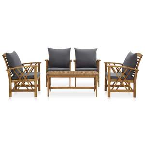 Ensemble de salon de jardin gris foncé avec coussins et structure en bois naturel, mobilier d'extérieur haut de gamme - Product Image 2