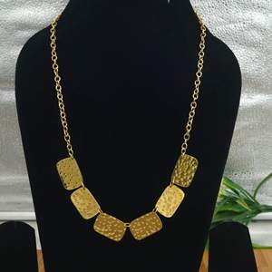 Hammered Brass <b>Necklace</b> Gold <b>Statement</b> Rectangle Link Chain Handmade Bohemian Chunky <b>Necklace</b> for Women - Product Image 4